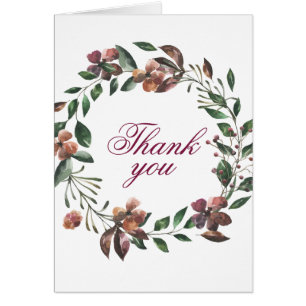 Lovely Teal & Burgundy Floral Wreath Thank you Cards
