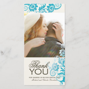 Lovely Teal Thank You Photo Card (4x8)