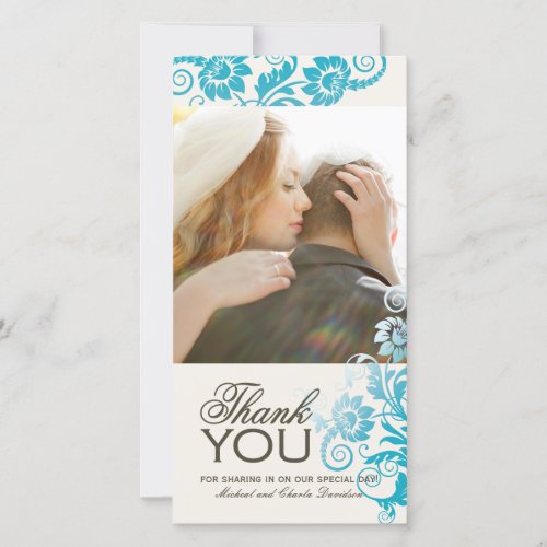 Lovely Teal Thank You Photo Card 4x8