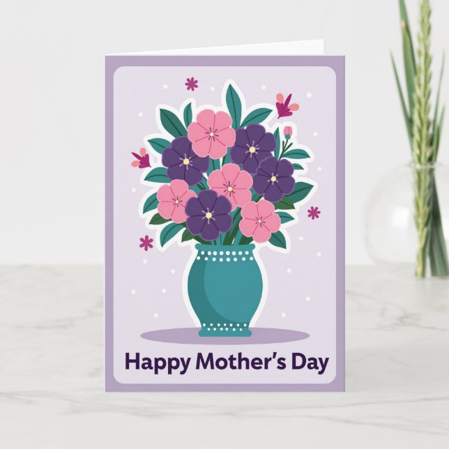 Lovely Teal Vase Flower Card (Front)