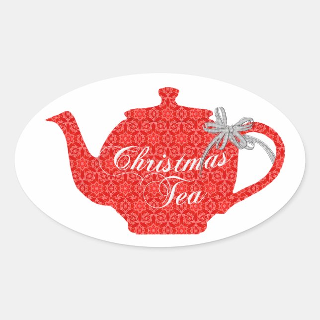 Lovely Teapot for Christmas Tea Party Oval Sticker (Front)