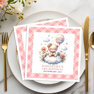 Lovely teddy bear balloon blush flower birthday   paper dinner napkins