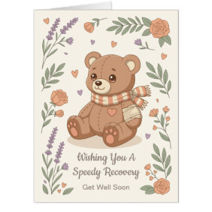 Lovely Teddy Bear Get Well Floral Large Card