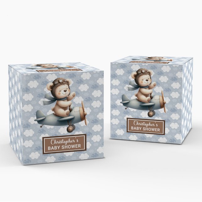 Lovely Teddy Bear Pilot Blue Baby Favor Box (Lovely Teddy Bear Pilot Blue Baby Favor Box)