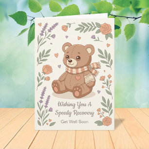 Lovely Teddy Bear with Bandage Get Well Soon Card