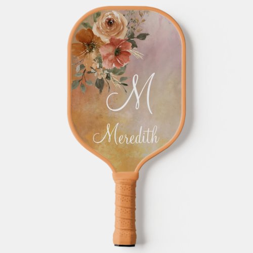 Lovely Terracotta Flowers Monogram Name Pickleball Paddle