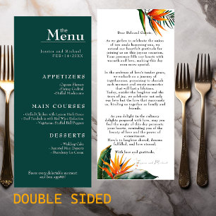 Lovely text Birds of Paradise Bliss wedding menu