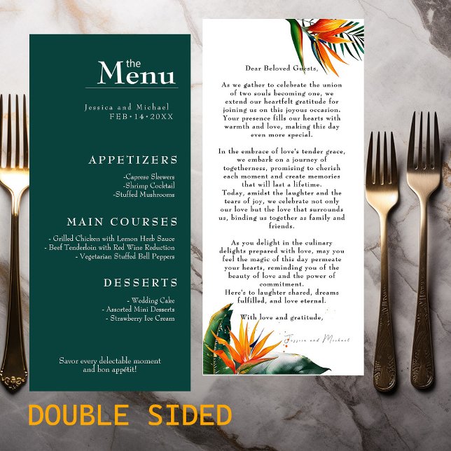 Lovely text Birds of Paradise Bliss wedding menu (Birds of Paradise Bliss The Wedding Menu - double sided)