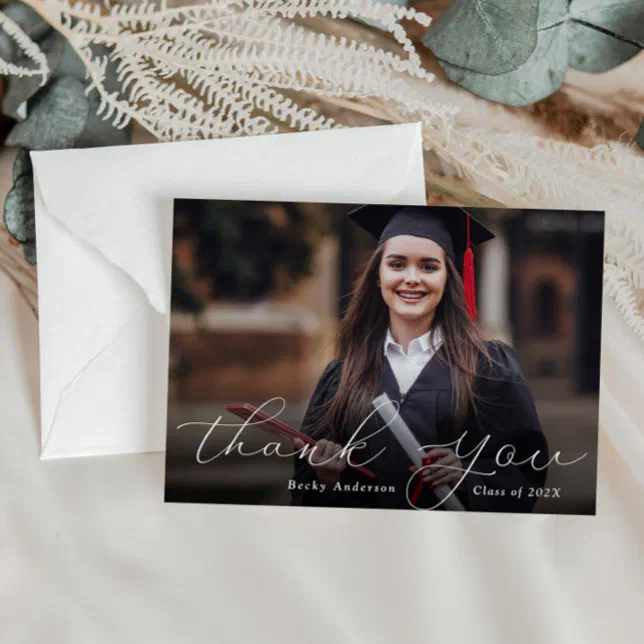 lovely thank you script graduation card | Zazzle
