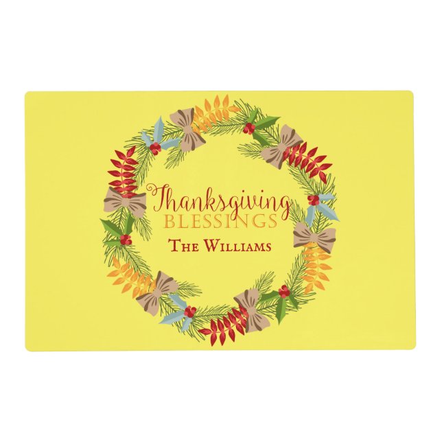 Lovely Thanksgiving Blessings Fall Wreath Placemat (Front)