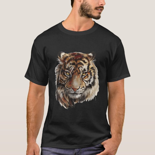 Lovely Tiger Hand Painted Portrait T-Shirt (Front)