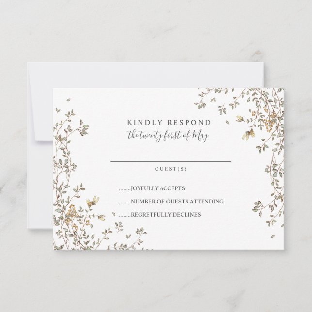 Lovely Tiny Green leaves Whimsical  Wedding RSVP Card (Front)