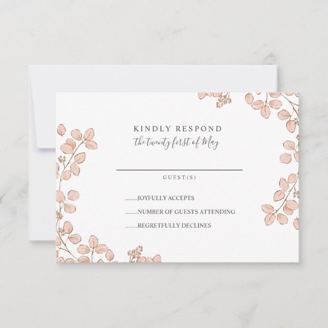 Lovely Tiny Pink leaves Whimsical  Wedding RSVP Card (Front)