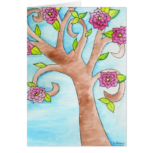 Lovely Tree with Pink Flowers Cards (Front)