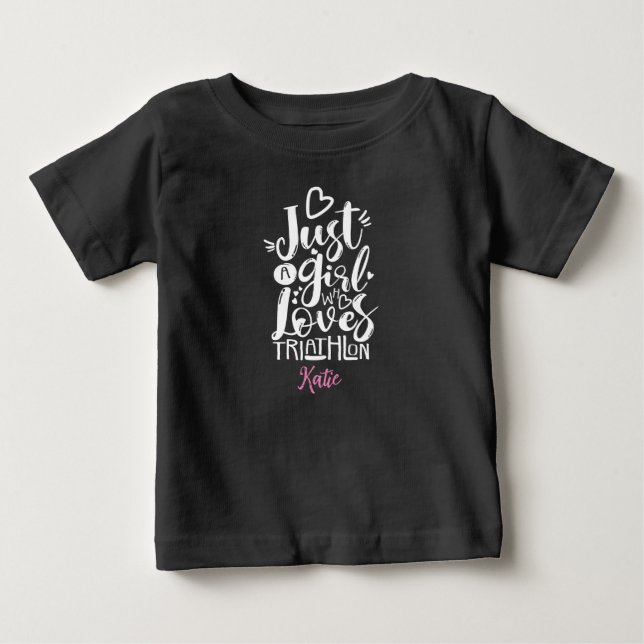 Lovely Triathlon Black And White Typography Baby T-Shirt (Front)