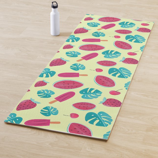 Lovely Tropical Fruits Leaves Ice Pops Pattern | Yoga Mat (In Situ)