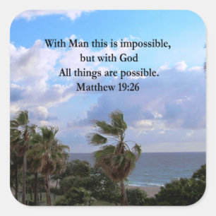 LOVELY TROPICAL MATTHEW 19:26 PHOTO DESIGN SQUARE STICKER