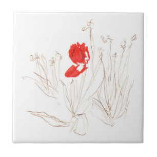 Lovely tulip in the wind and rain  ceramic tile