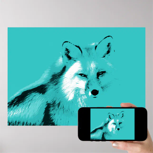 Lovely Turquoise Blue Fox Poster Zazzle