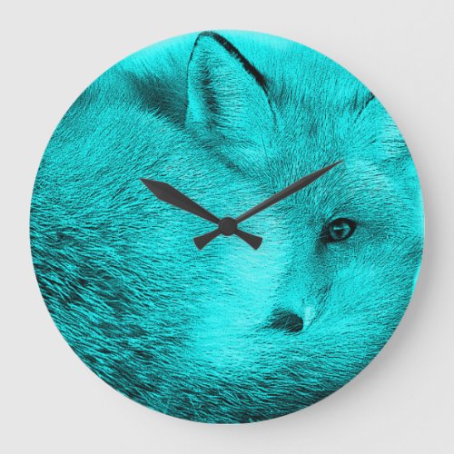 Lovely Turquoise Blue Fox Wildlife Portrait No3 Large Clock