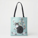 Lovely Tuxedo Cat In Flowers All-over-print Tote at Zazzle