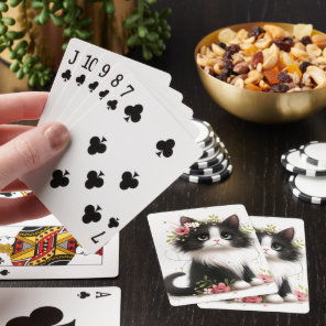 Lovely Tuxedo Kitten with Flowers  Poker Cards
