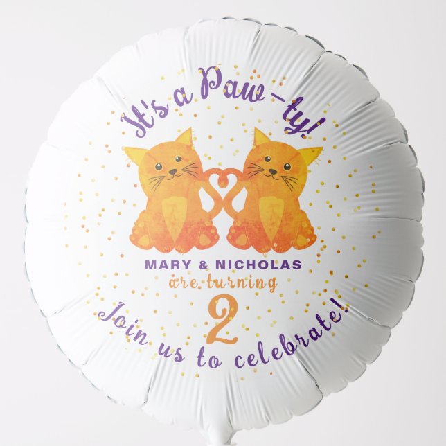 Lovely Twin Kittens White Orange Sibilings Cartoon Balloon (Front)