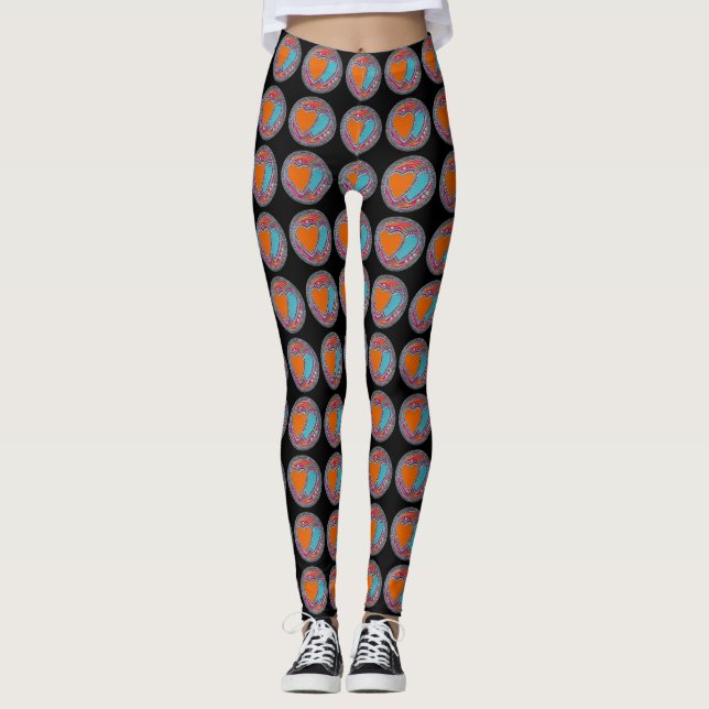 Lovely two hearts on a black background weekend leggings (Front)