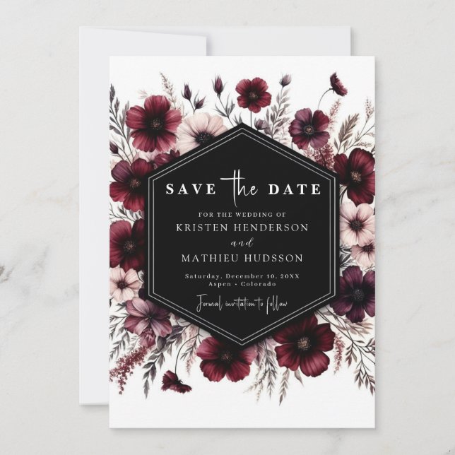 Lovely Typography Burgundy Wedding Save The Date (Front)