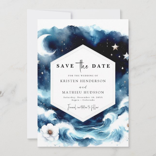 Lovely Typography Moonlit Wedding Save The Date (Front)