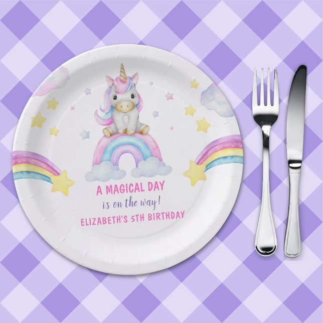 Lovely Unicorn Birthday Girl Celebration Paper Plates (Creator Uploaded)