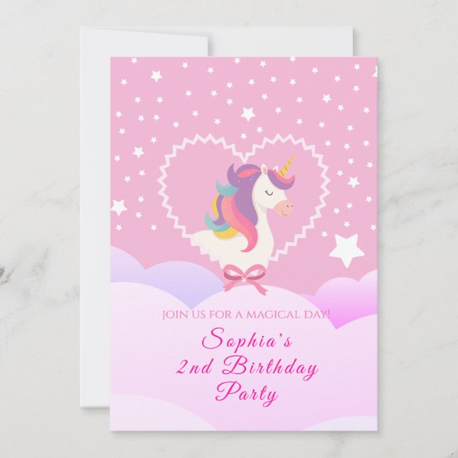  Lovely Unicorn Birthday Invitation (Front)