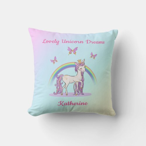 Lovely Unicorn Dreams Sparkle Throw Pillow
