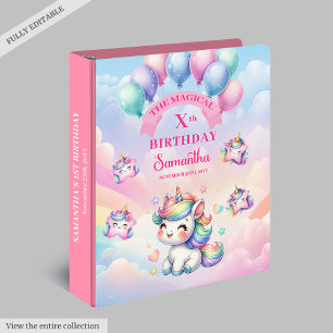Lovely Unicorn Girl Custom Birthday Memory Album 3 Ring Binder