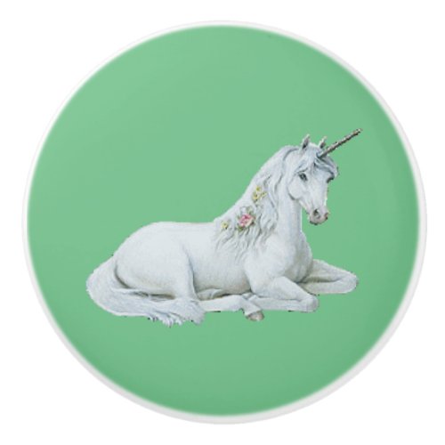 Lovely Unicorn Green Ceramic Knob