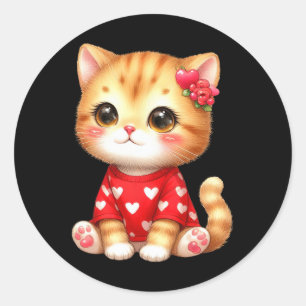 Lovely Valentine Cat Kitten With Heart Classic Round Sticker