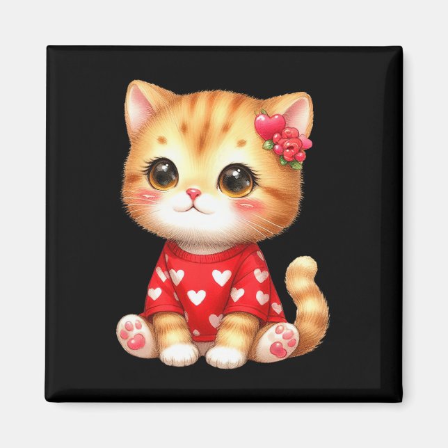 Lovely Valentine Cat Kitten With Heart  Magnet (Front)