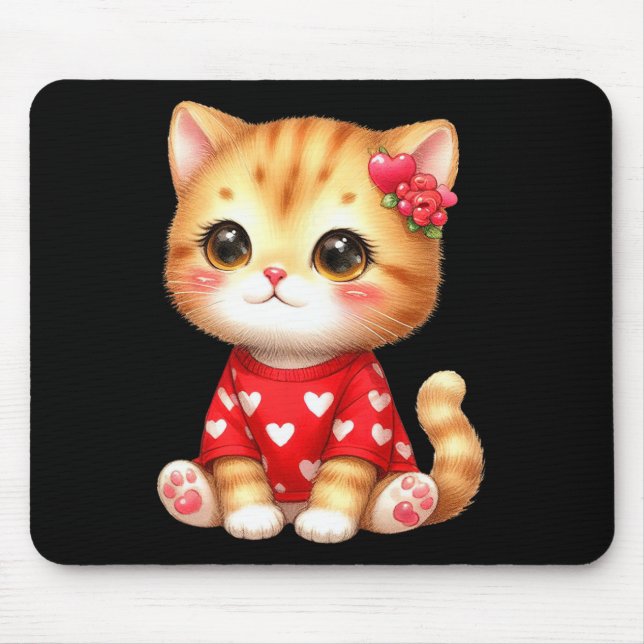 Lovely Valentine Cat Kitten With Heart  Mouse Pad (Front)