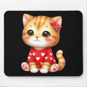 Lovely Valentine Cat Kitten With Heart Mouse Pad
