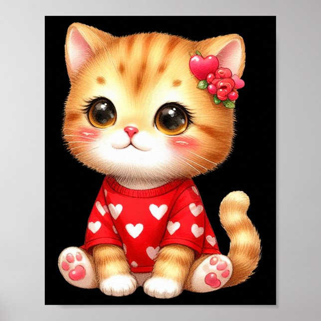 Lovely Valentine Cat Kitten With Heart  Poster (Front)