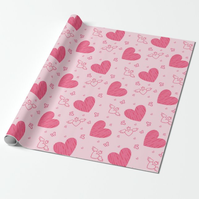Lovely Valentine's Day Heart Theme Design   Wrapping Paper (Unrolled)