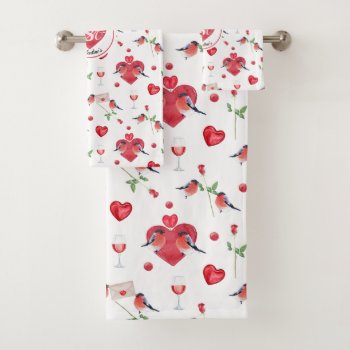 Lovely Valentine's Day Pattern | Monogrammed Bath Towel Set by LifeInColorStudio at Zazzle