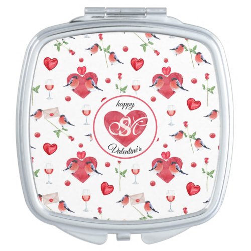 Lovely Valentines Day Pattern  Monogrammed Compact Mirror