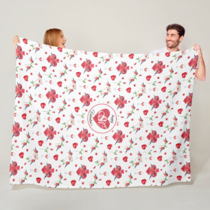 Lovely Valentine's Day Pattern   Monogrammed Fleece Blanket