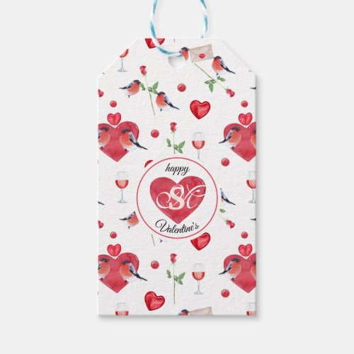 Lovely Valentines Day Pattern  Monogrammed Gift Tags