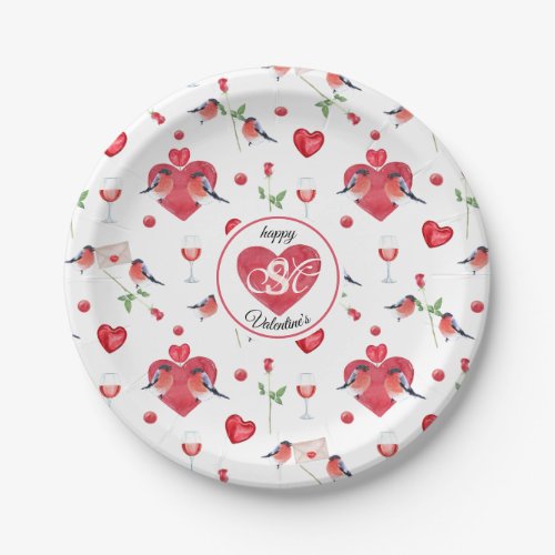 Lovely Valentines Day Pattern  Monogrammed Paper Plates