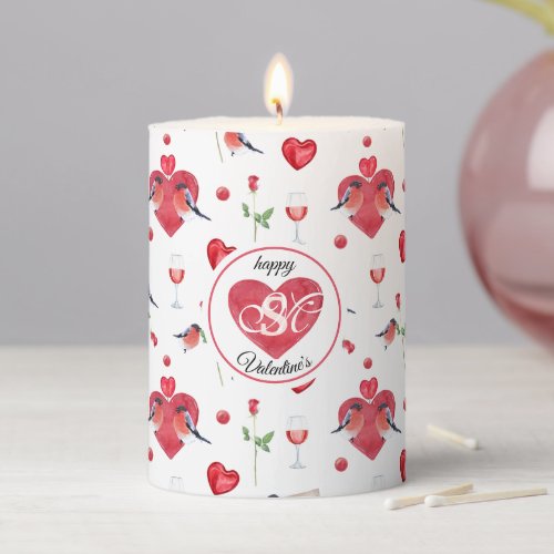 Lovely Valentines Day Pattern  Monogrammed Pillar Candle