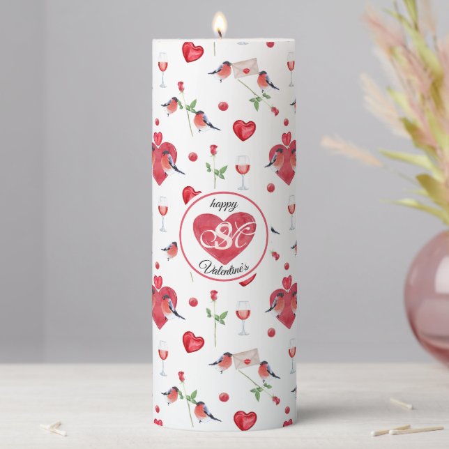 Lovely Valentine's Day Pattern | Monogrammed Pillar Candle (In Situ)