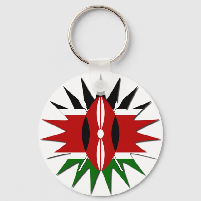 Lovely Vibrant Kenyan Flag Pattern: An 18-Star Art Keychain (Front)
