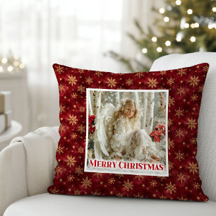 Lovely Vintage Angel Red Gold Festive Christmas Throw Pillow